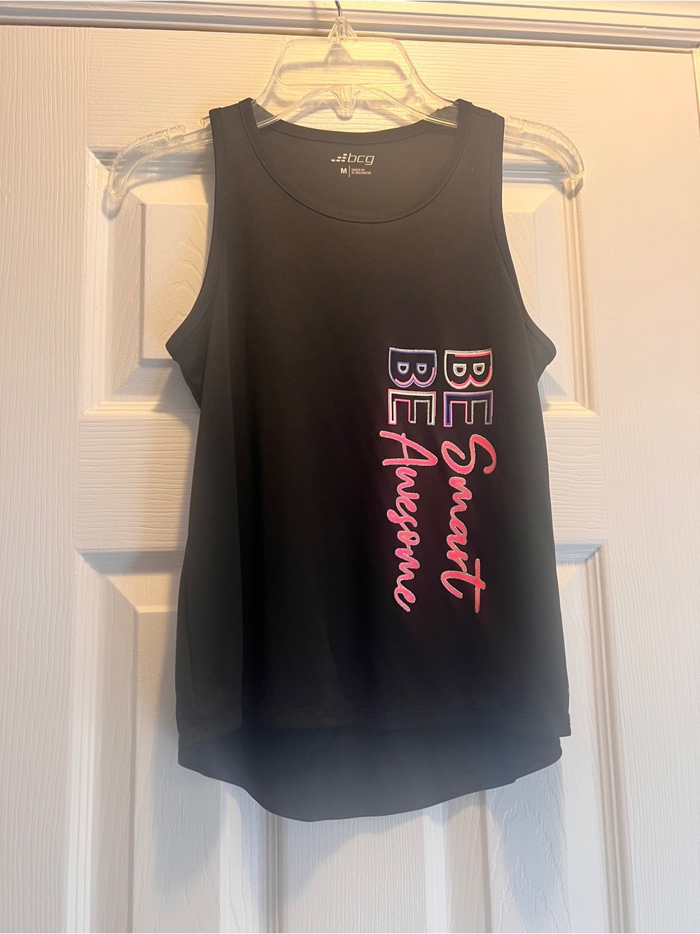 bcg Black Graphic Tank with Pink & White Script